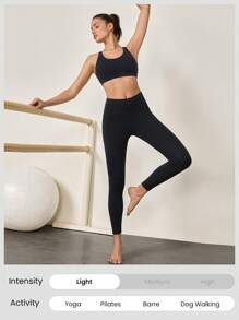 GLOWMODE 24" FeatherFit™ Quần skinny  chạy Xà cạp Điêu khắc Kiểm soát bụng Khỏe mạnh Quần tất Với Ẩn giấu Mặt trước Túi - màu đen - Xem 7