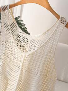 CosyJoli 大码女式镂空针织无袖背心，时尚休闲宽松度假装，2025 年新款系列 - 米色 - 查看 5