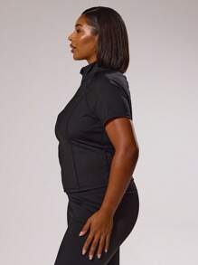 MUSERA Women Plus Size Short Sleeve Zip Up BBL Jacket Stretchy Yoga Pants Active Workout Gym Gym Fitness - Black - View 4