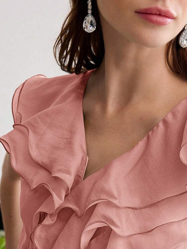 MOTF Soiréza V-NECK LAYERED RUFFLE ASYMMETRICAL HEM TIE BACK DRESS