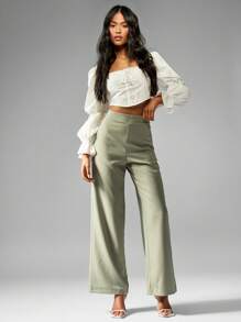 MISSGUIDED Wide Leg Dress Pants V Shaped Waistband Professional Office Work Trousers Business Formal Bottoms Fall Winter Workwear - Brown - View 2