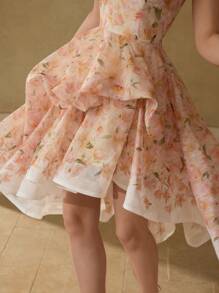 MOTF PREMIUM FLORAL PRINT TIERED LAYER COCKTAIL DRESS - Coral Orange - View 3