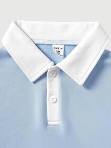 SHEIN Explorewe 2 件套校队 Polo 衫，撞色领口，宽松 T 恤和短裤，适合学校、夏季 - 彩色 - 查看 8