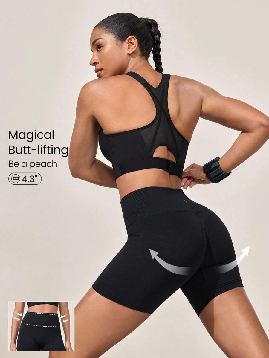 GLOWMODE Pantalones cortos de ciclista con control de abdomen de cintura alta sin costuras de 4,3" de impacto medio para trotar y entrenamiento en el gimnasio diario