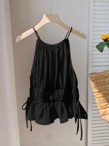 Comfortcana 纯色扭纹前褶休闲百搭背心，夏季