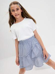 Leap Crew Leap Crew 青少年女孩休闲套装，圆领短袖 T 恤和荷叶边下摆裙子 - 白色 - 查看 1