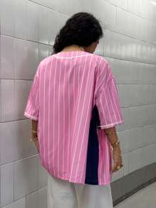 StreetHx Women Street Sporty Print Short Sleeve Shirt, Summer