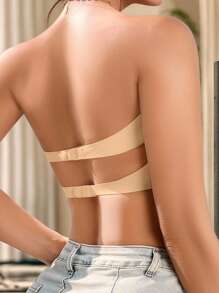 SHEIN 1pc Casual Comfortable Self-Adhesive Solid Color Backless Hollow Lace-Up Lining Nylon Women's Tubular Top(Strapless Bra) - Apricot - View 4