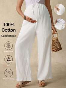 SHEIN Schwangere Frauen unifarbene Hose mit Tasche und Twist Taille, gerade Beinform, Lässig