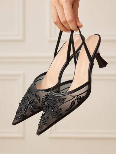 CUCCOO HITCHD Frauen Modische schwarze Blumen Elegante High Heels Party Sandalen