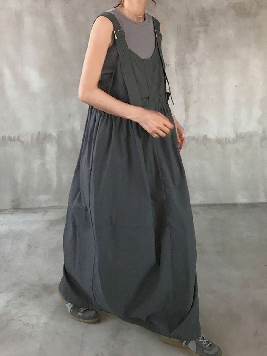 FRIFUL 女士吊带荷叶边长连衣裙，女士夏季假日连衣裙 - 灰色 - 查看 1