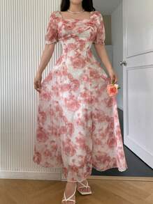 Modelyn Women's Floral Jacquard Textured Print Form-Fitting Midi Dress - Pink - View 3