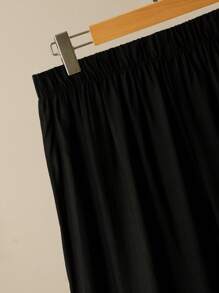 Modelyn Bộ 2 món: Áo cánh tay 3/4 họa tiết hoa trơn màu thoải mái & Quần ống rộng cạp chun, cỡ lớn, mùa xuân và mùa hè - màu đen - Xem 4