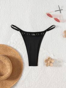 SHEIN Swim 1 pieza Braguita de bikini con recorte en anillo negra de playa y vacaciones para mujer, verano - Negro - Ver 3