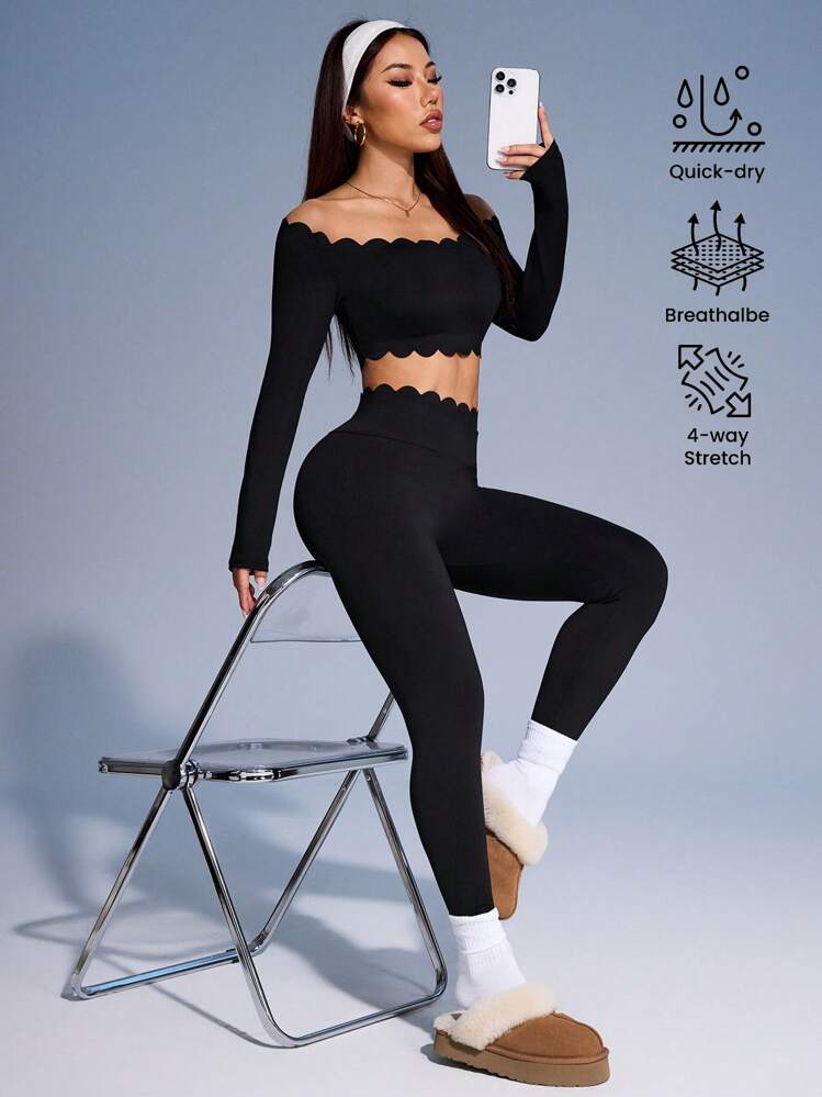 Gameset SHEIN Sport Ensemble sportif casual et sexy de yoga/course à pied pour femmes avec garniture florale. Ensemble de leggings pour femmes