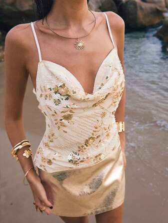 Poéselle 夏季时尚串珠细肩带系带吊带背心