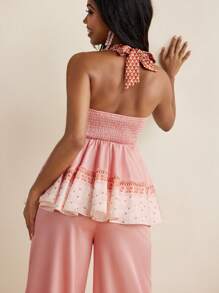 Christian Allana 粉色印花露背褶饰飘逸无袖上衣女款夏季度假装 - 彩色 - 查看 2