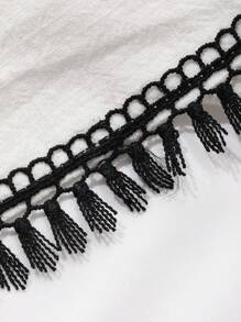 Livesso Patchwork Contrast Color Fringe Trim A-Line Dress With Princess Sleeves, Elegant Resort Style Fall Long Dress For Women,Casual Women Dresses Long Sleeve Dress