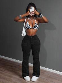 Slaydiva Women's Slim Fit Patchwork Fashionable Jeans - Black - View 6