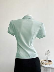Elamini Blusa de manga corta con rayas y estampado floral
