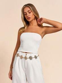SHEIN PETITE White Color Tube Top, Date Night, Going Out Top, Basic Top, Beach,Summer Tube Top,Crop Tops,Summer Tops,White Top - White - View 3