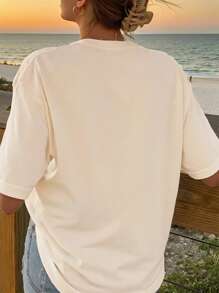 Sundraya Women Apricot Starfish Print Loose Casual Vacation Round Neck Short Sleeve Top - Apricot - View 2