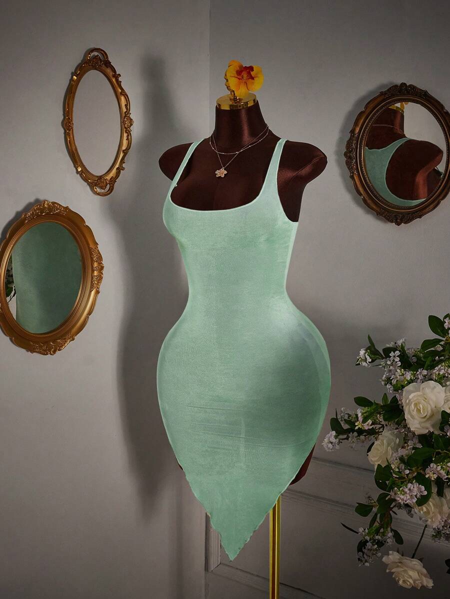 Amplova 极简性感不对称下摆透视紧身连衣裙 - 薄荷綠 - 查看 1