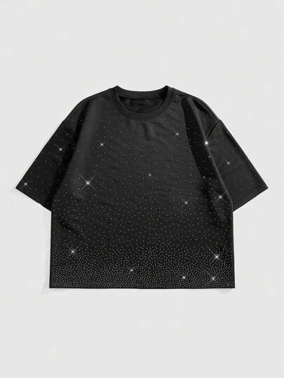 Street Life Maglietta oversize da uomo con decorazioni in strass luccicanti a forma di pipistrello, adatta per rave party e Ognissanti