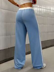 StreetHx 女式数码印花撞色腰休闲运动街头复古长款运动裤，春夏