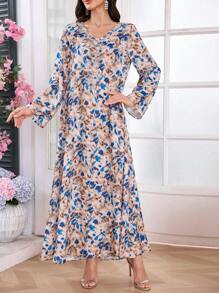 Al Najma Women's Loose Fit Pink Arabic Dress - Brown - View 4