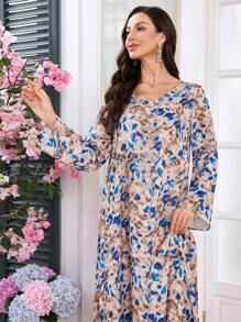 Al Najma Women's Loose Fit Pink Arabic Dress - Brown - View 6