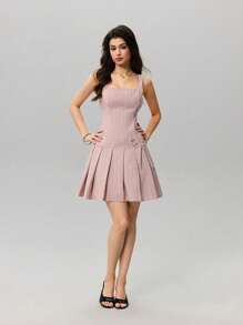 SHEIN MOD Women Pink Striped Spaghetti Strap Summer Dress