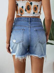 SHEIN Shorts vaqueros de maternidad, shorts azules rasgados de ajuste casual y delgado