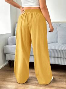 SHEIN EZwear 新款时尚大码休闲黄色简约裤 - 黃色 - 查看 2