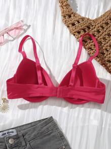 DesireSculpt 1pc Women Solid Color Adjustable Strap Underwire Bra - Hot Pink - View 2