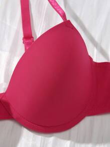 DesireSculpt 1pc Women Solid Color Adjustable Strap Underwire Bra - Hot Pink - View 3