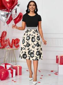 SHEIN Clasi 优雅休闲情人节印花连衣裙 - 黑色 - 查看 3