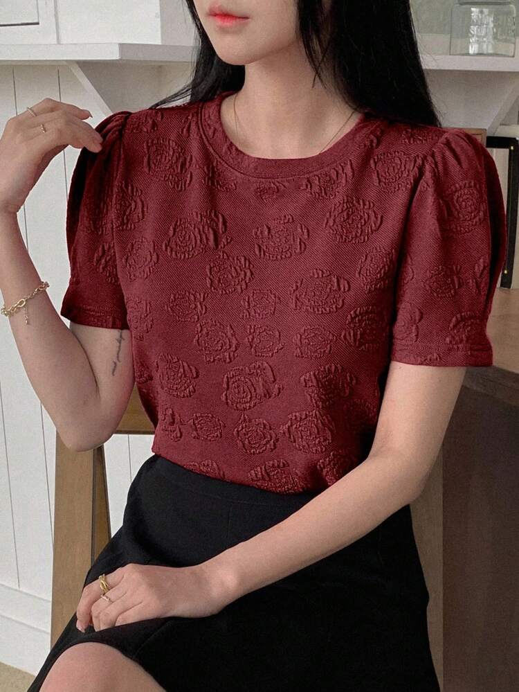 Women's Sweet & Casual Round Neck Short Sleeve Top, Summer T-Shirt