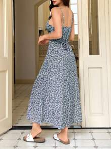 SHEIN EZwear 女式长款梭织无袖连衣裙，蓝色，夏季 - 藍色 - 查看 2