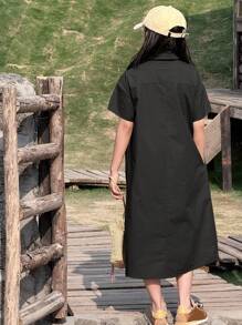 DAZY Tween Girl Collar Short Sleeve Dress, Summer, Back To School Clothes - Black - View 2