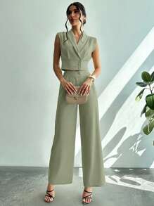 Firerie Bộ 2 bộ vest nữ công sở thanh lịch có cổ áo + quần ống đứng - Màu xanh Bạc hà - Xem 6