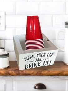 1个装木质一次性杯子收纳盒方形桌面酒吧咖啡店纸杯架 - 白色 - 查看 1