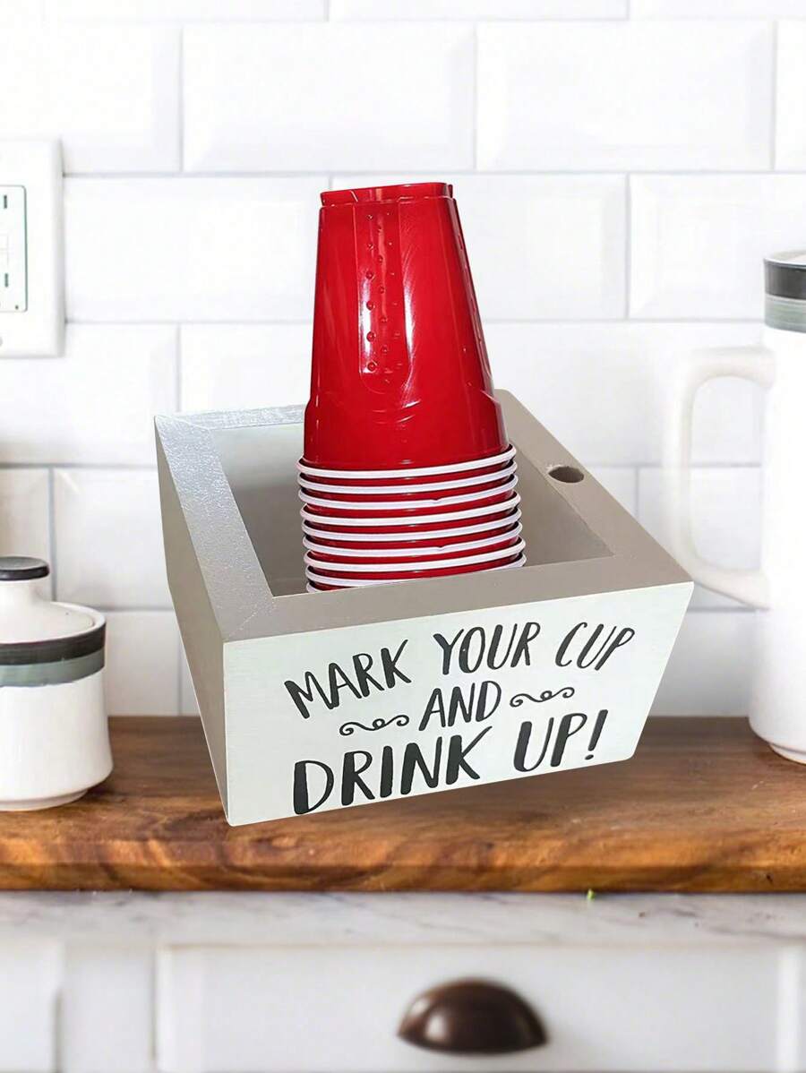 1个装木质一次性杯子收纳盒方形桌面酒吧咖啡店纸杯架 - 白色 - 查看 1