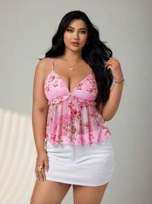 SHEIN ICON Camiseta de tallas grandes con estampado de paisley en malla, adecuada para el verano y las vacaciones