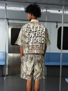 PAVTROS 男士全身印花短袖衬衫和短裤两件套街头服饰，适合返校季 - 彩色 - 查看 5