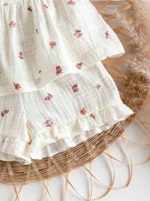 Loomiva 2pcs Newborn Baby Girl Floral Print Crew Neck Sleeveless Top And Elastic Waist Shorts Set