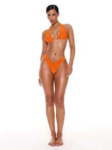 Musera Resort 露背系带比基尼上衣，仅供夏季春季度假性感俱乐部伊比沙岛沙滩装穿着，纯色 - 橘色 - 查看 4