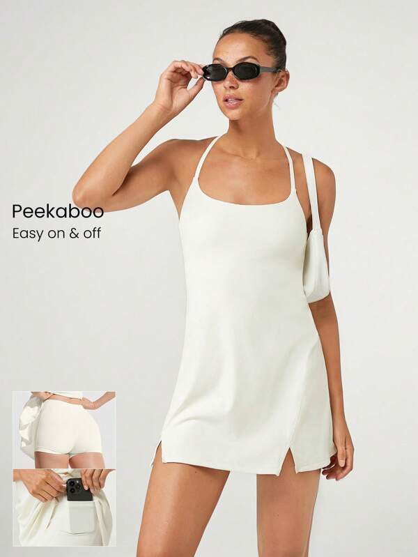 GLOWMODE FeatherFit™-Air Elevate A-Line Built-In Peekaboo Short Pocket Mini Slip Dress Low Impact Daily Summer Quick Dry Moisture Wicking