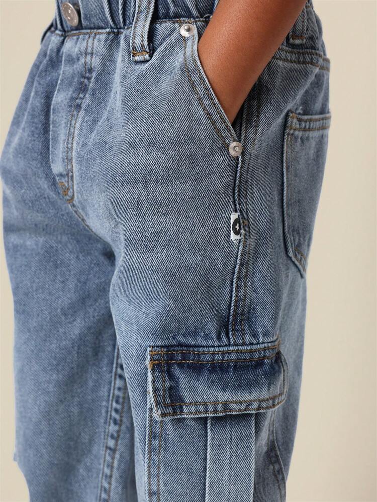 Young Boys Denim Cargo Relaxed Fit Utility Jeans