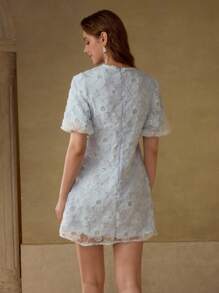 MOTF PREMIUM FAUX PEARL TRIM EMBROIDERY DRESS - Blue - View 3